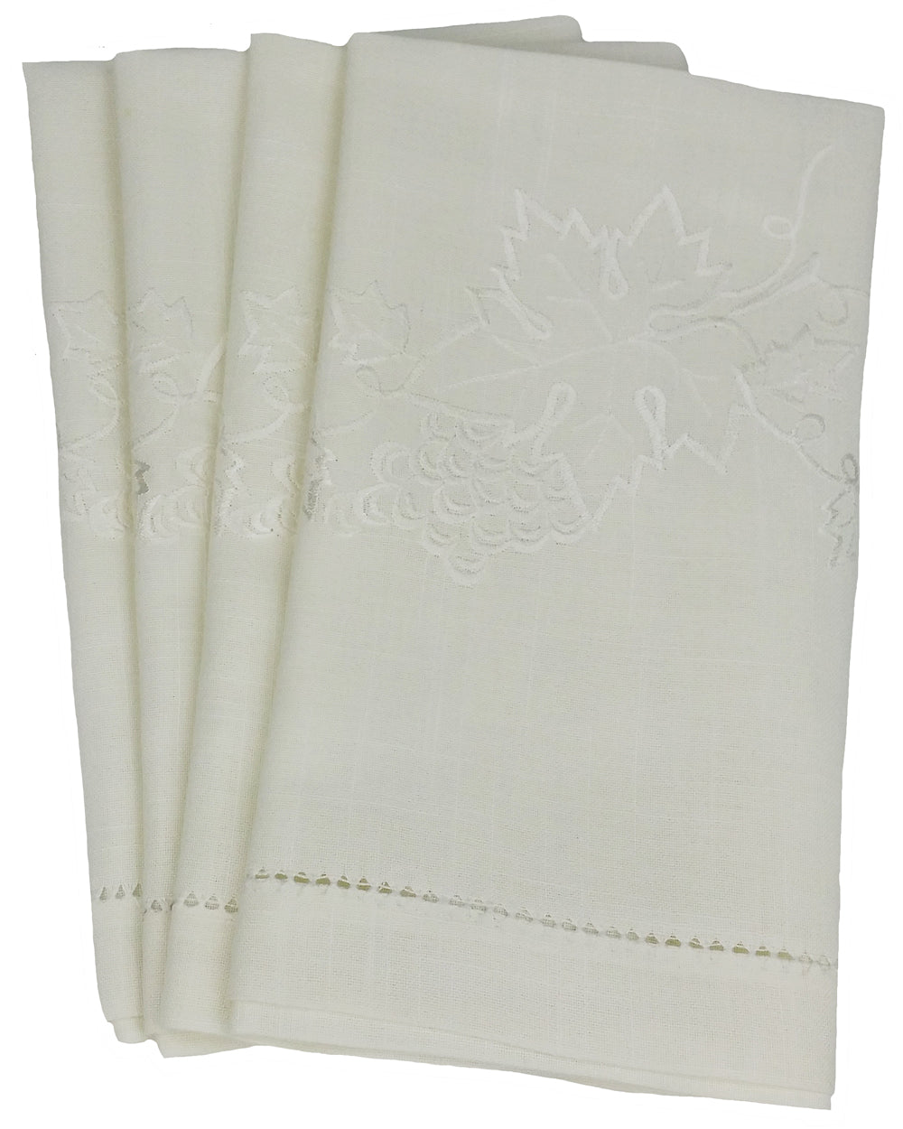 MANOR LUXE Grapes &amp; Leaves Embroidered Cutwork Tea Towels Set of 4, 14x22, White