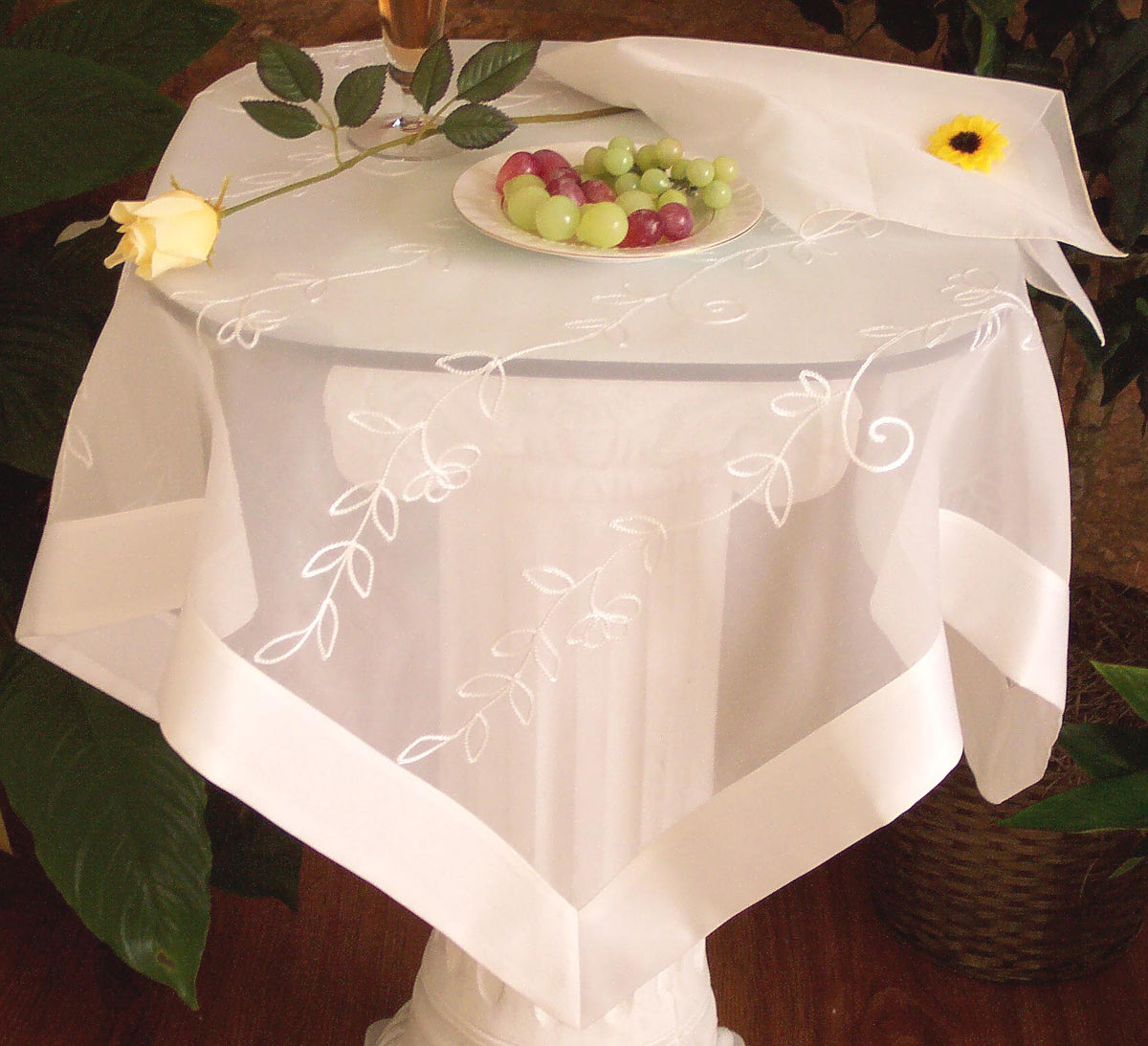 Xia Home Fashions Sheer Vine Embroidered Table Runner, 15x54, White