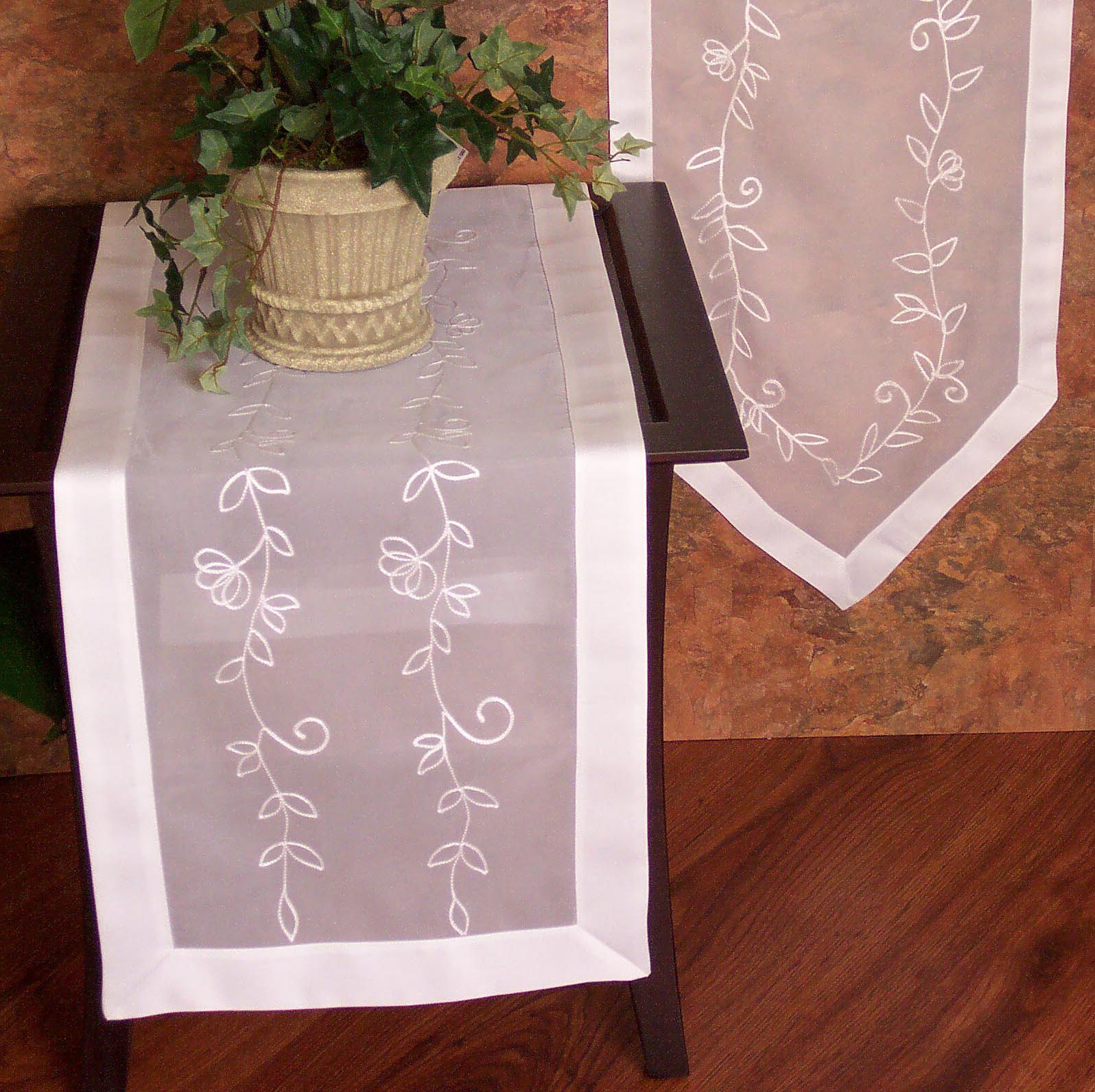 Xia Home Fashions Sheer Vine Embroidered Table Runner, 15x54, White