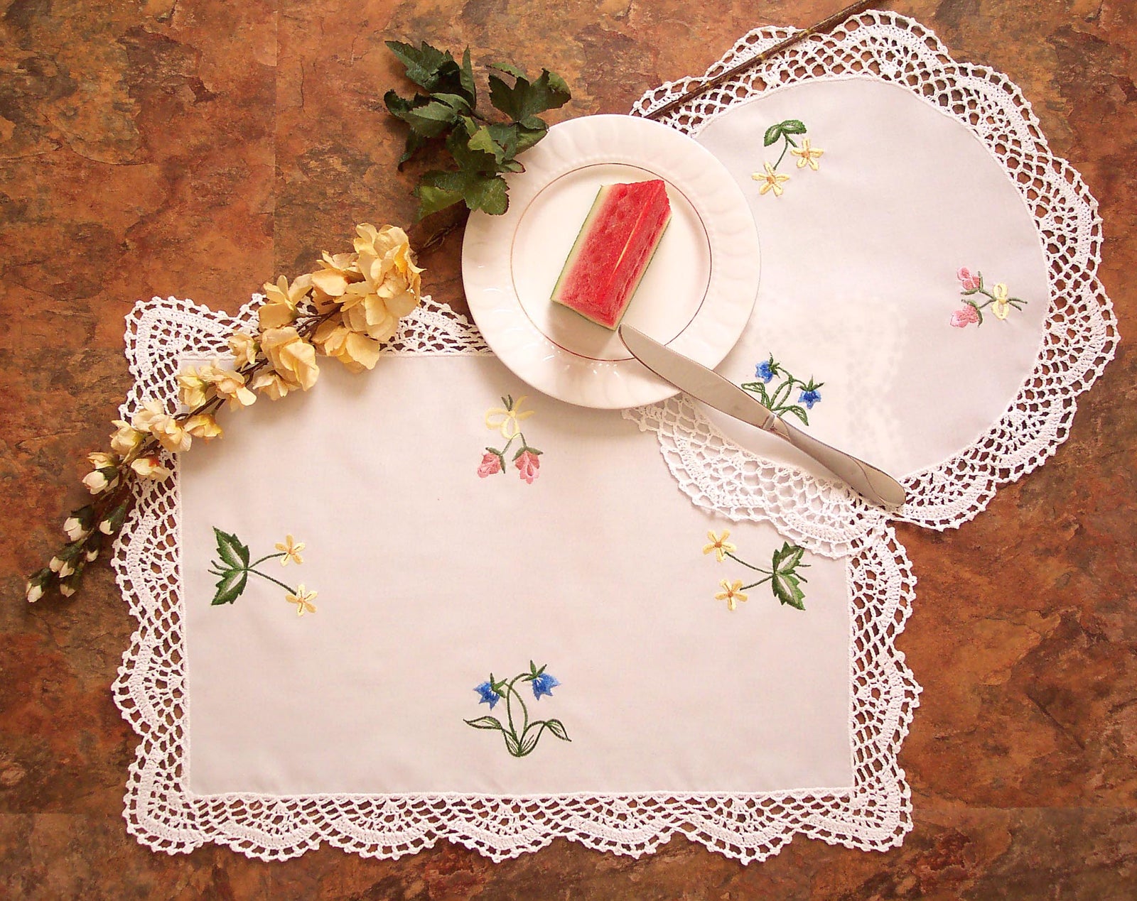Xia Home Fashions Crochet Flowers Embroidered Napkins, 21x21, Set of 4