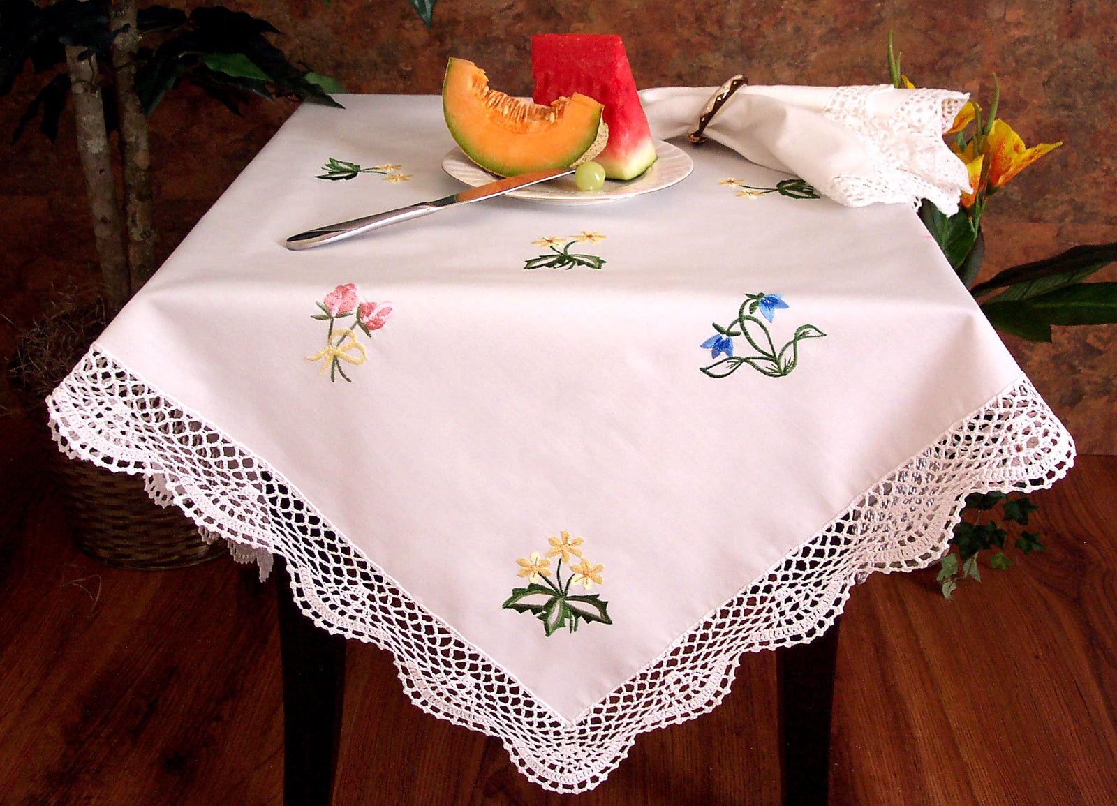 Xia Home Fashions Crochet Flowers Embroidered Napkins, 21x21, Set of 4