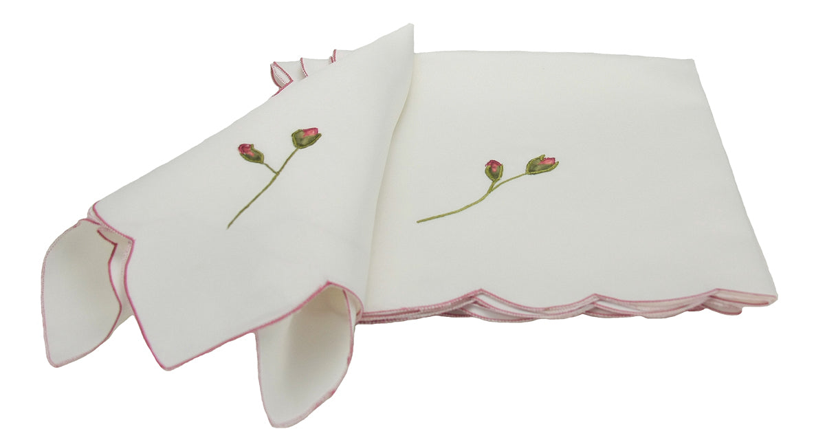 Xia Home Fashions Crochet Flowers Embroidered Napkins with Crochet Lace Edge, Set of 4, 21x21, White Pink