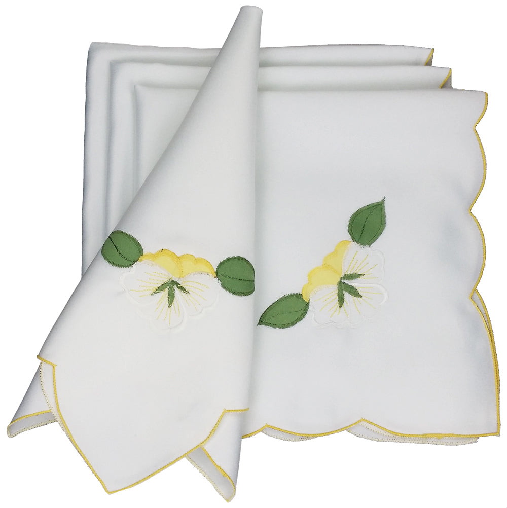 Xia Home Fashions Yellow Lily Embroidered Placemats with Scalloped Edge, Set of 4, 14x20, White Yellow