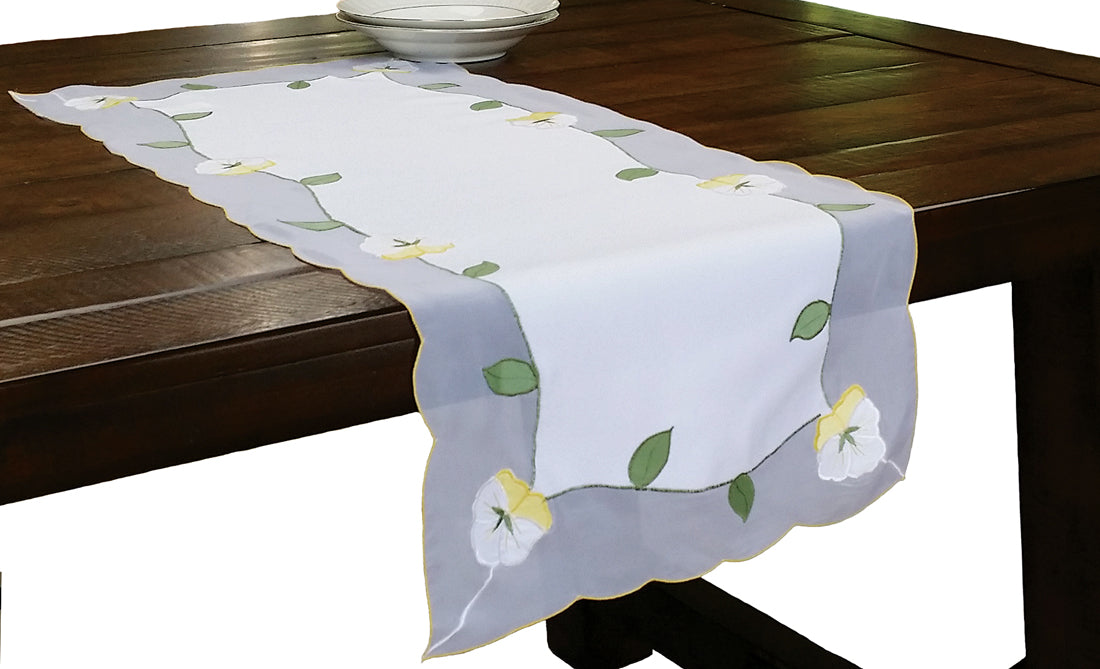 Xia Home Fashions Yellow Lily Embroidered Placemats with Scalloped Edge, Set of 4, 14x20, White Yellow