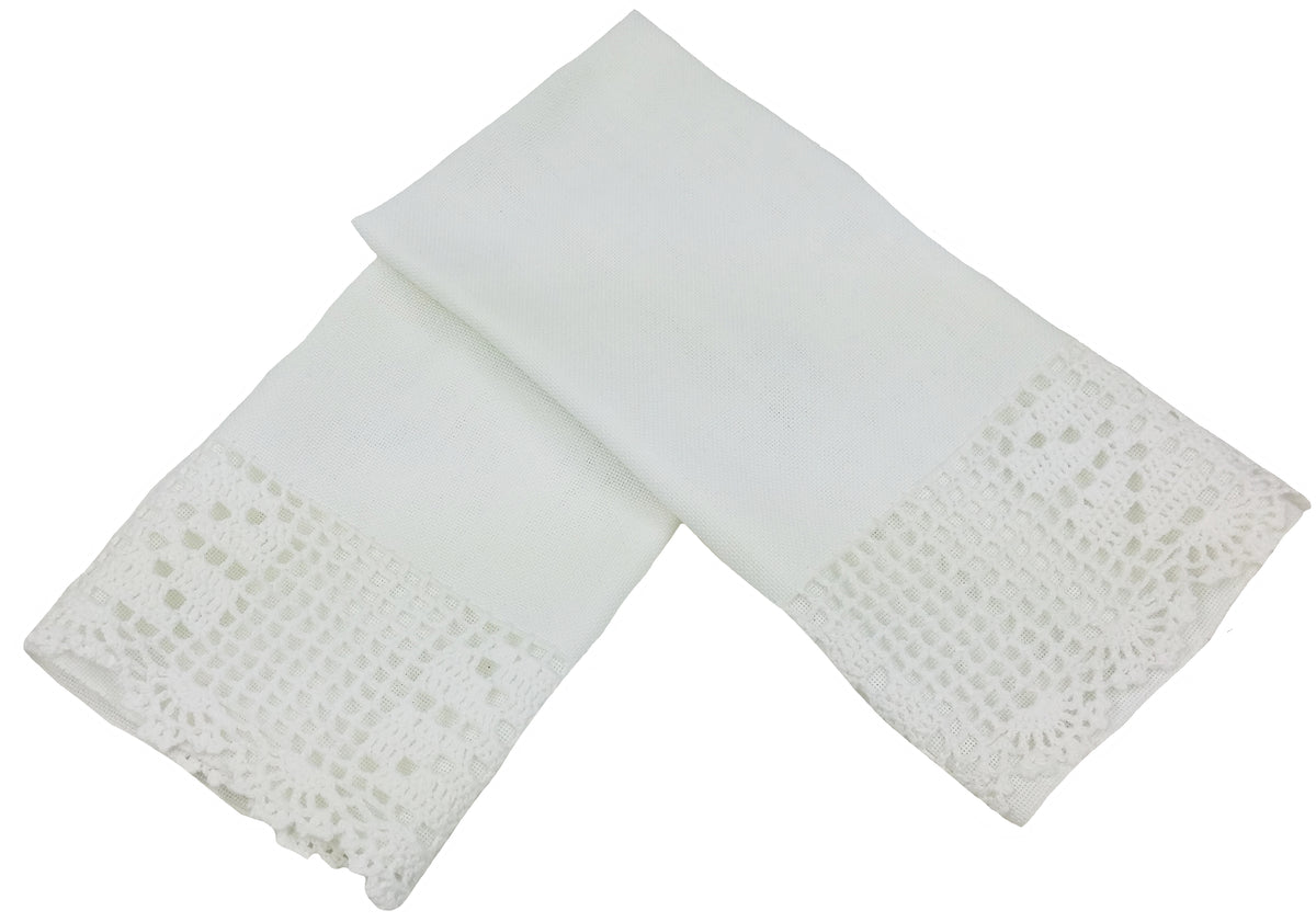 Xia Home Fashions Crochet Lace Trim Tea Towels, Set of 2, White(A)