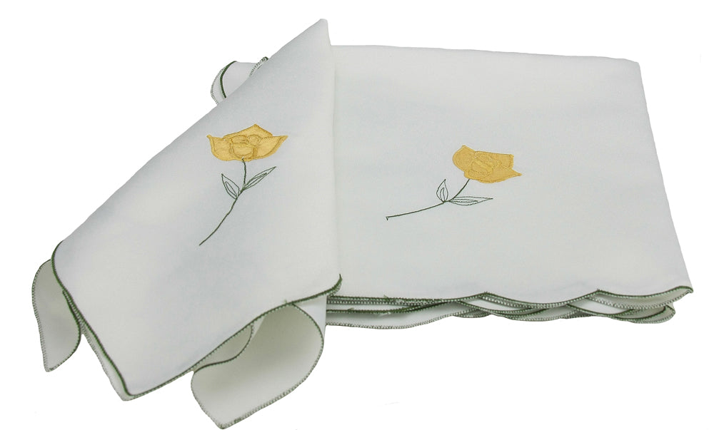 Xia Home Fashions Yellow Rose Embroidered Napkins, Set of 4, White, 21x21