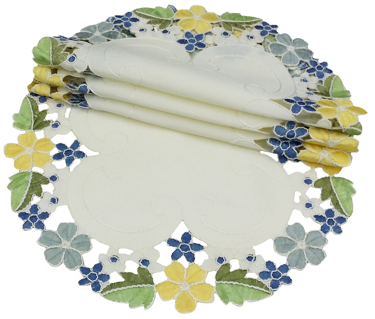 XD101812-Fancy Flowers Poliviscose Doilies Embroidered Floral Cutwork Set of 4 8 Round Pink