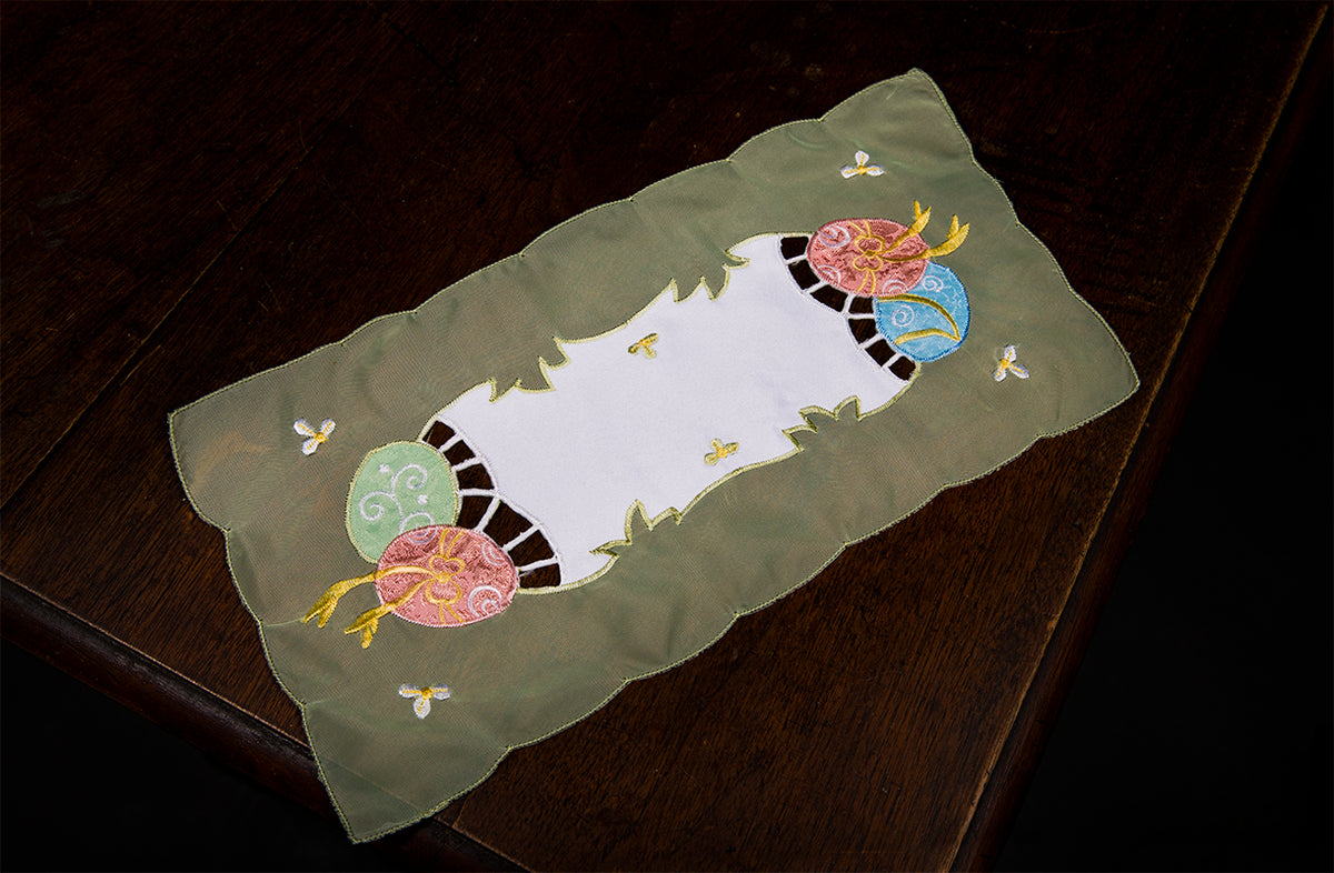XIA HOME FASHIONS Easter Egg Embroidered Cutwork Table Topper 36x36