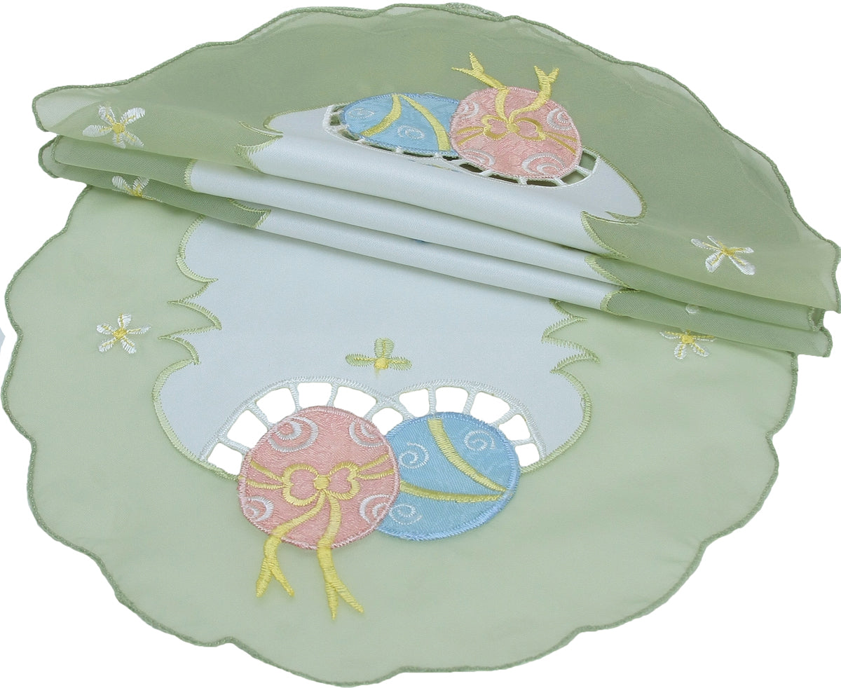 XIA HOME FASHIONS Easter Egg Embroidered Cutwork Traycloths Set of 4 8x15
