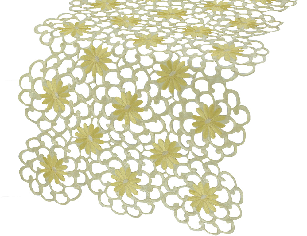 Xia Home Fashions Daisy Floral Cutwork Table Runner 16x34 Inch Green