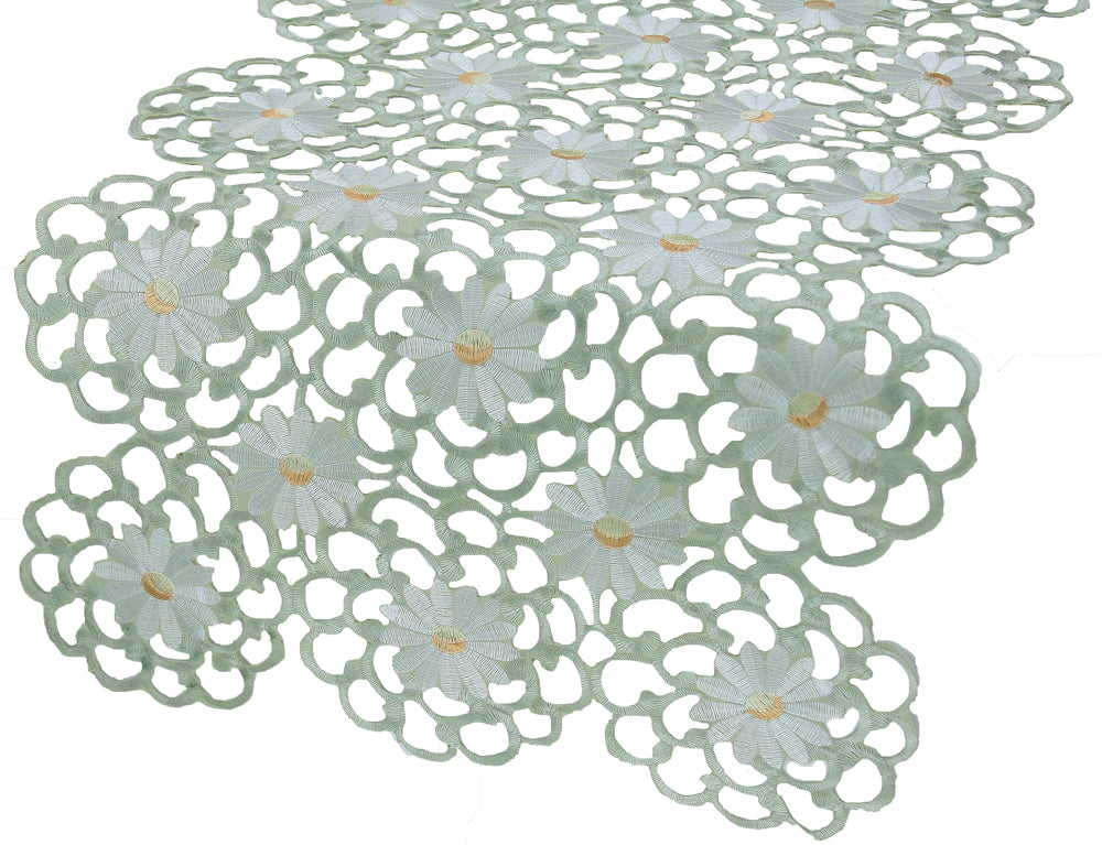 Xia Home Fashions Daisy Floral Cutwork Table Runner 16x34 Inch Green