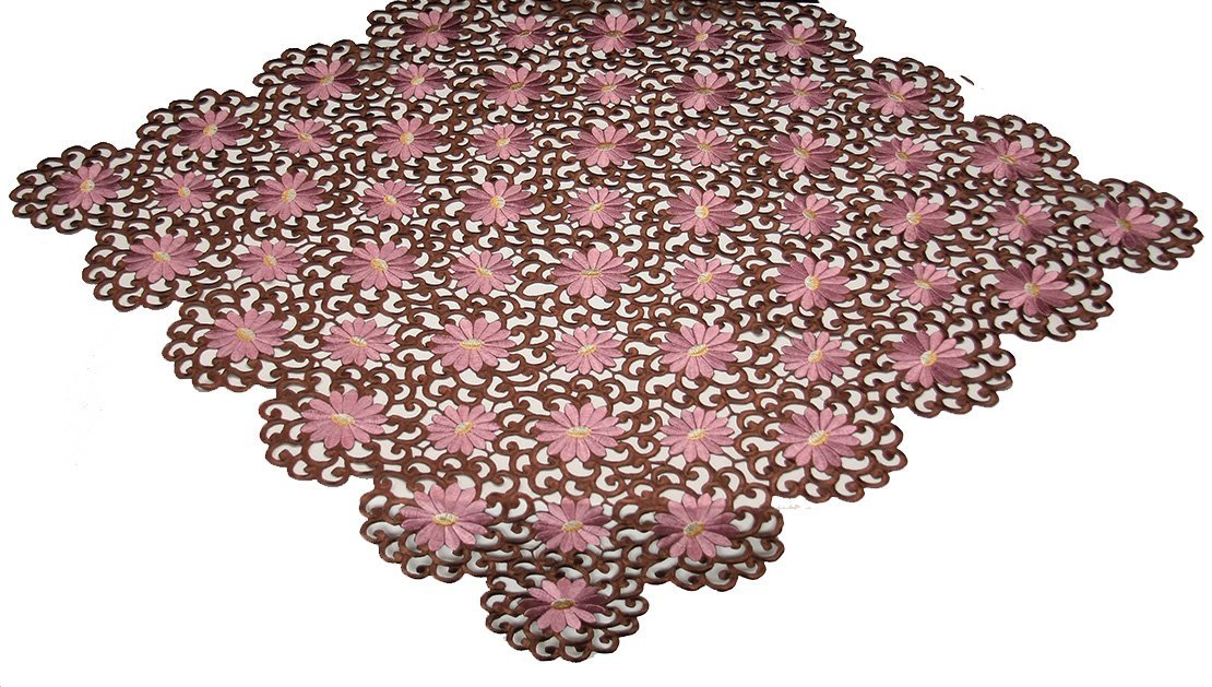 Xia Home Fashions Daisy Floral Cutwork Table Topper 34x34 Inch Copper
