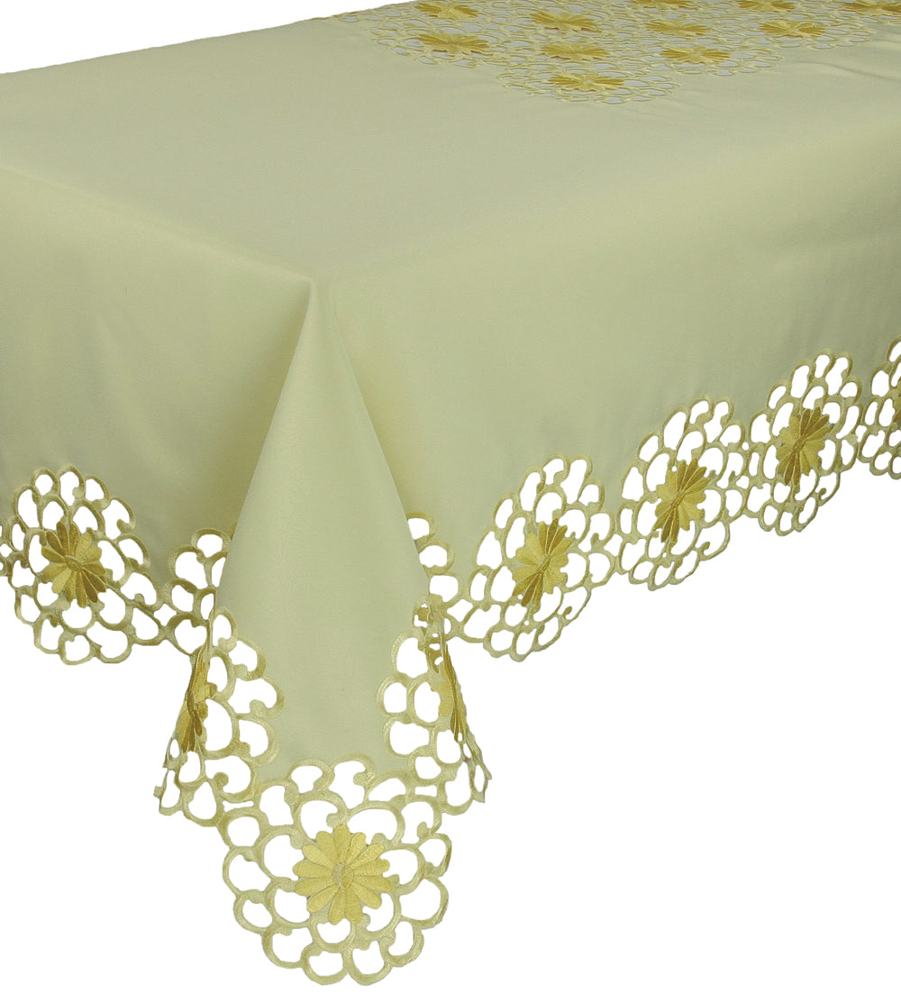 Xia Home Fashions Daisy Floral Cutwork Tablecloth 60x60 Inch Yellow