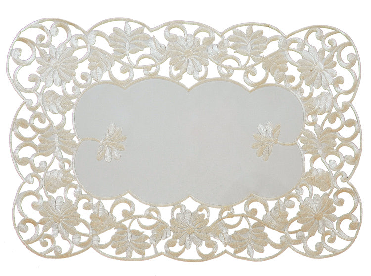 Xia Home Fashions Daisy Lace Cutwork Placemats 12x18 Inch Ivory Set of 4