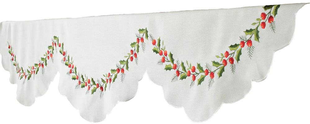 XD108059 Holly Berry Mantel Scarf 82x60x20 White Poliviscose