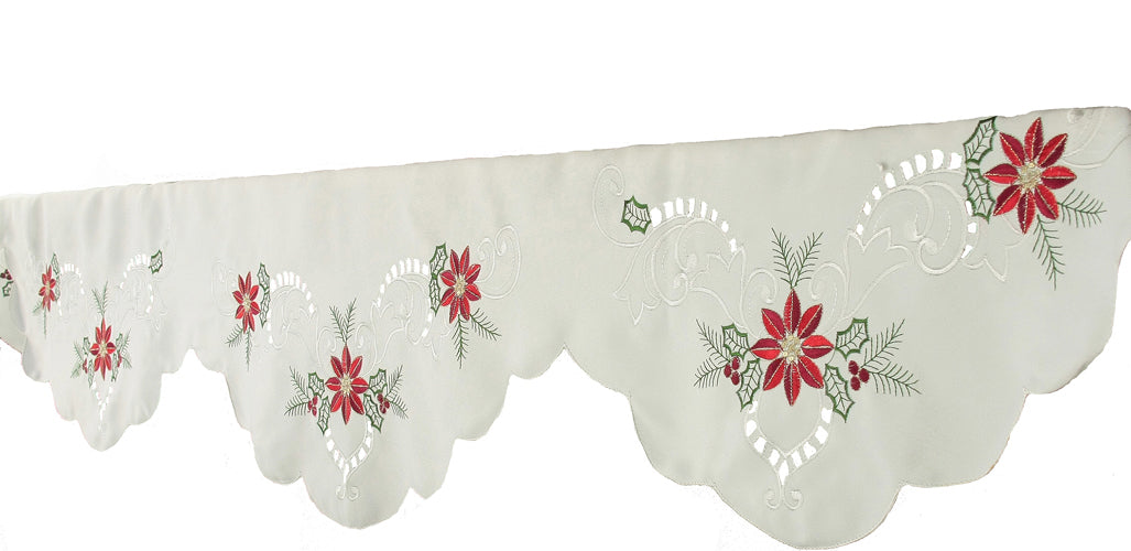 XD1080774 Poinsettia Mantel Scarf 82x60x20 Ivory Poliviscose