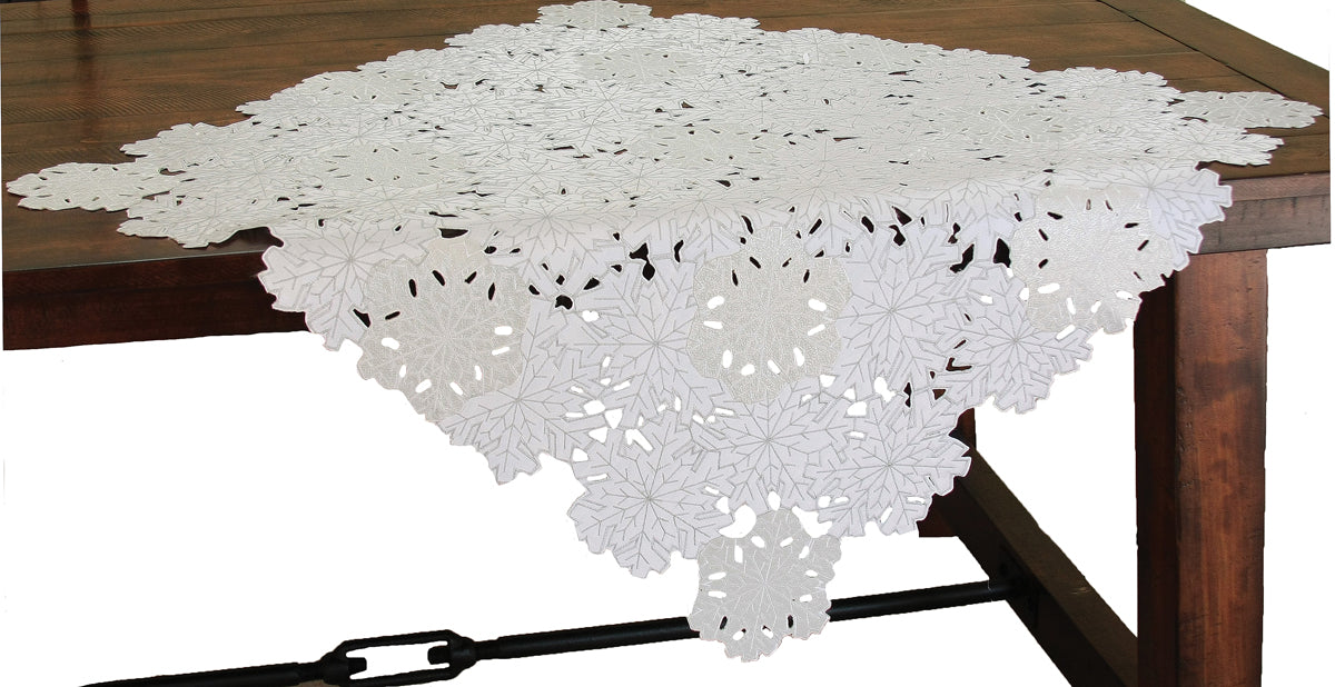 XD10816 Shimmer Snowflake Table Topper, 34"x34"