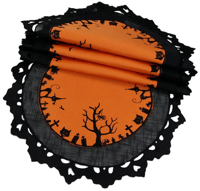 XD11026 Hallows Eve Embroidered Round Doilies Set of 4