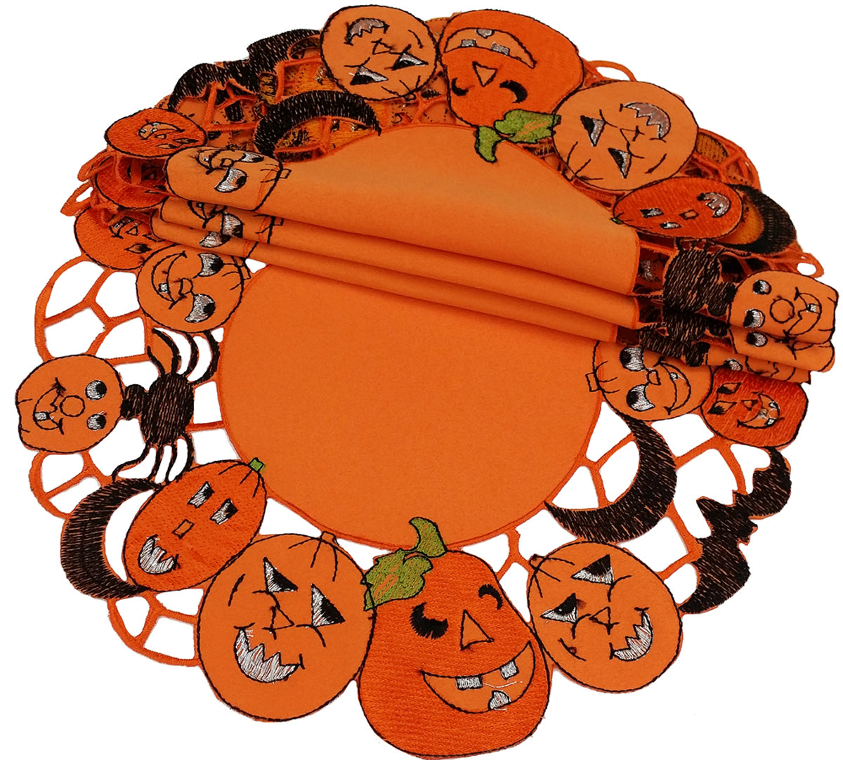 XD11035 Happy Jack-O-Lanterns Round Doilies, Set of 4