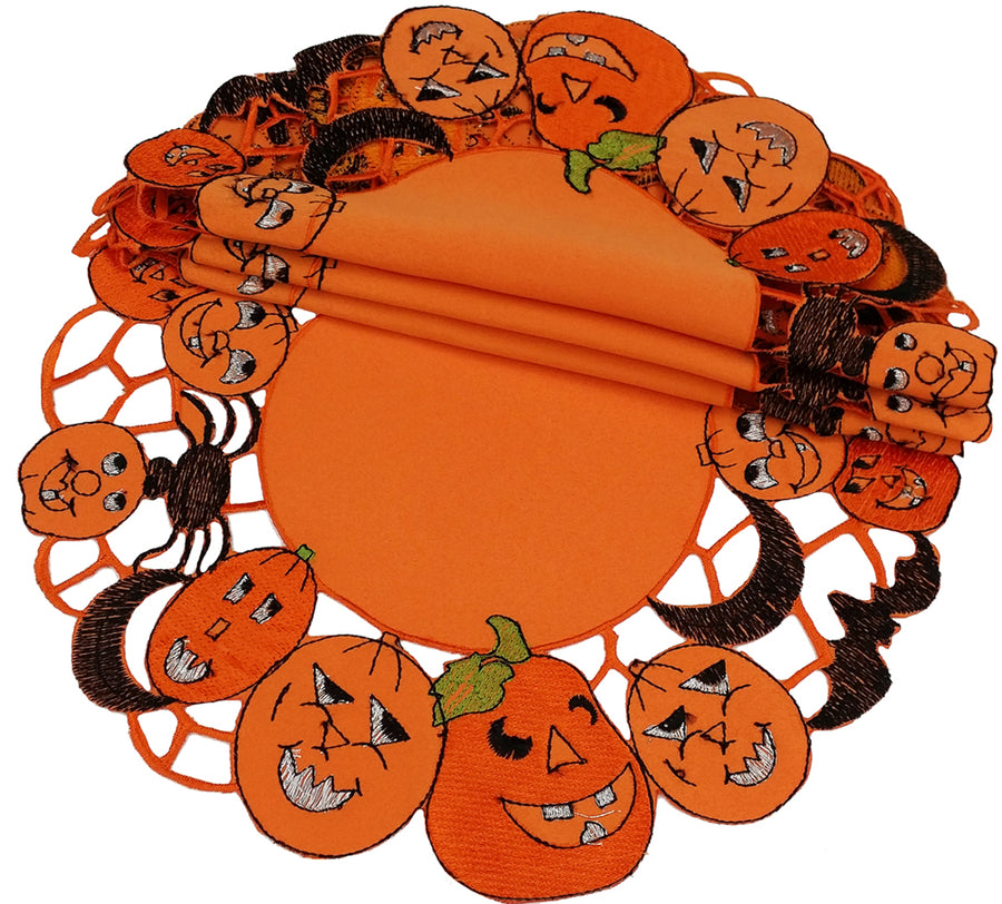 XD11035 Happy Jack-O-Lanterns Round Doilies, Set of 4