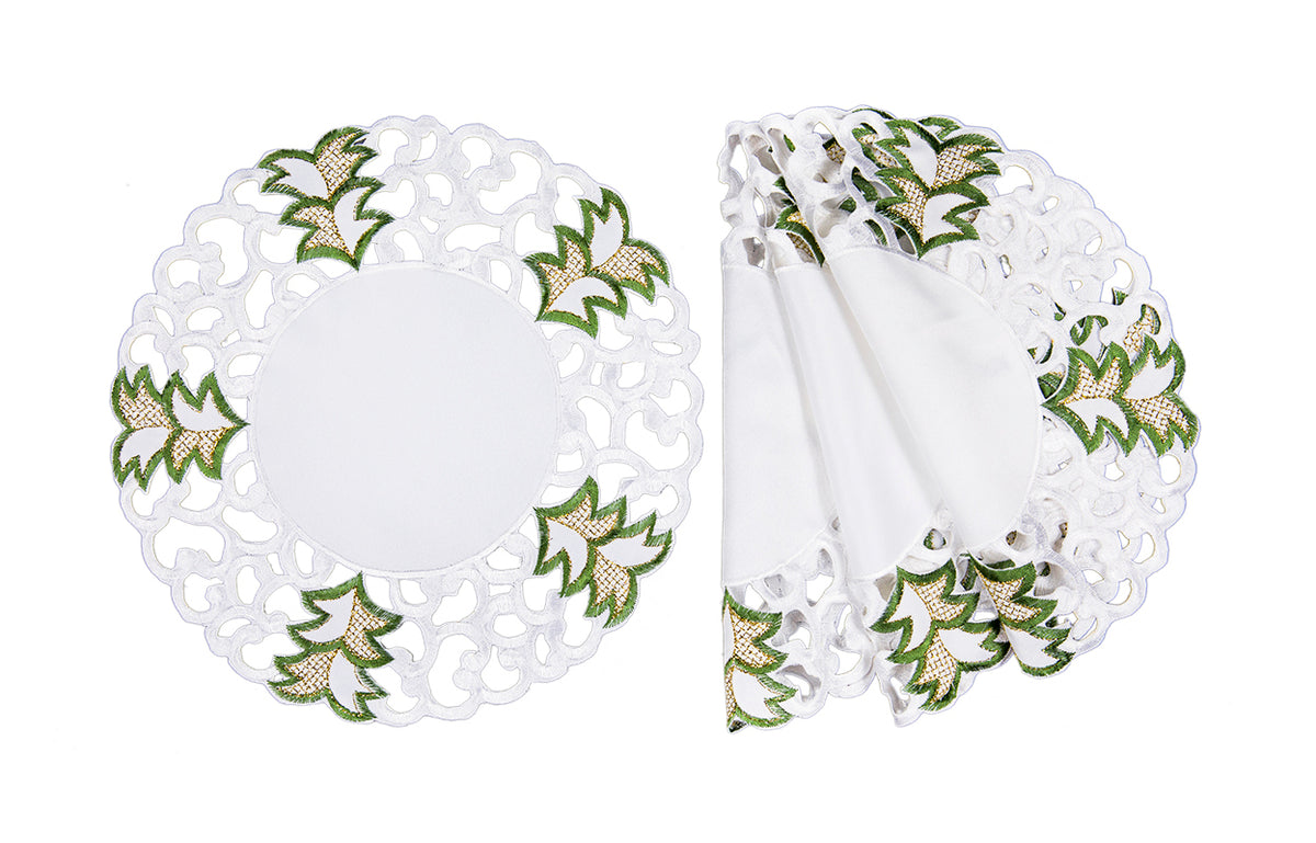 XD110708 Tannenbaum Doilies Set of 4 12 Round White Poliviscose