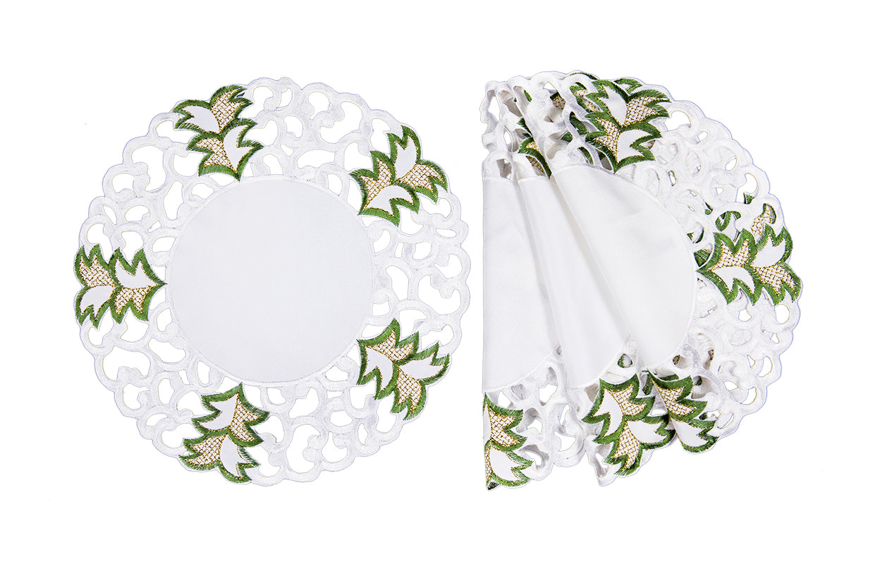 XD110708 Tannenbaum Doilies Set of 4 12 Round White Poliviscose