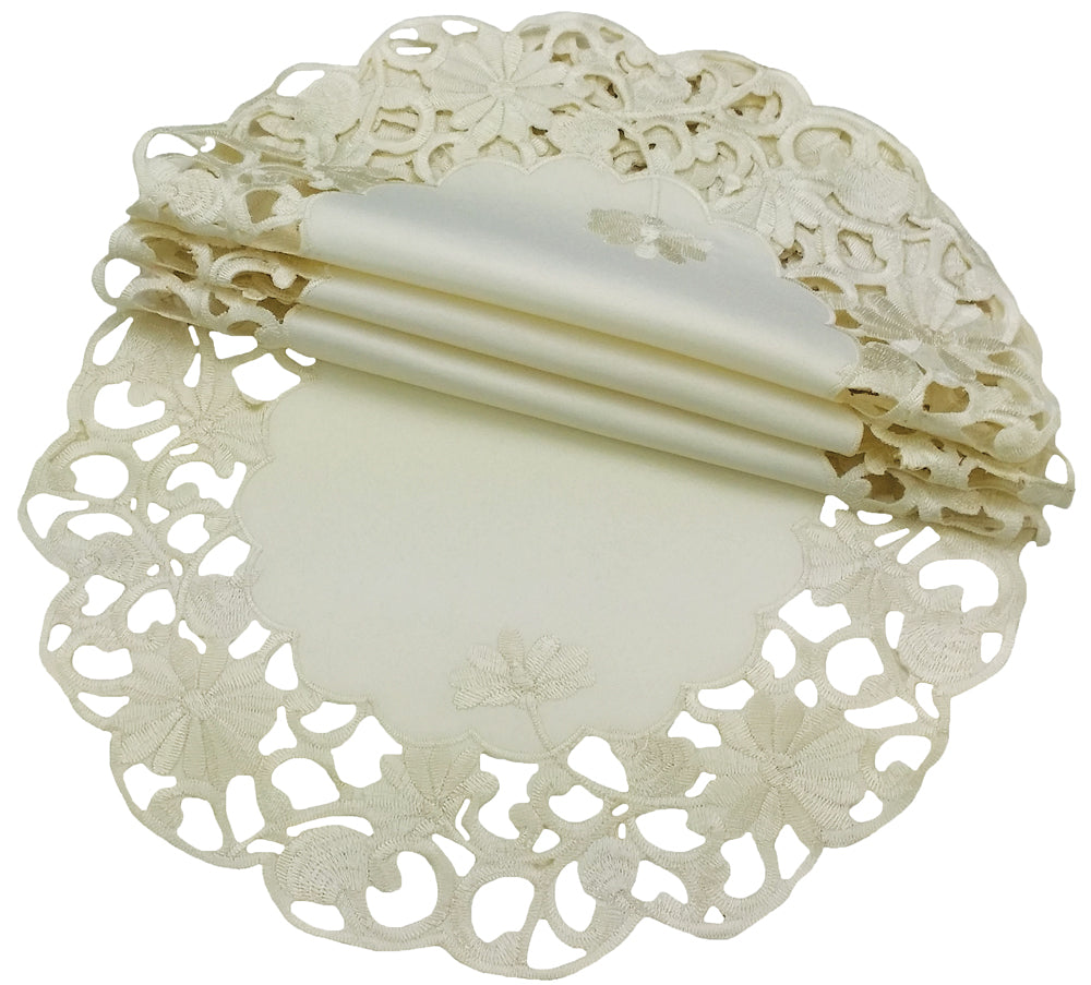 Xia Home Fashions Daisy Lace Cutwork Doilies 12 Inch Round Ivory Set of 4