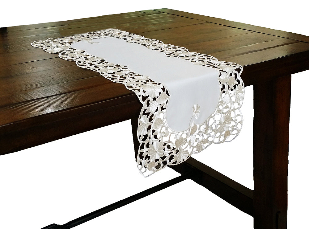 Xia Home Fashions Daisy Lace Cutwork Table Runner 16x34 Inch Ivory