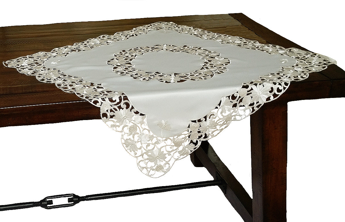 Xia Home Fashions Daisy Lace Cutwork Table Topper 34x34 Inch Ivory