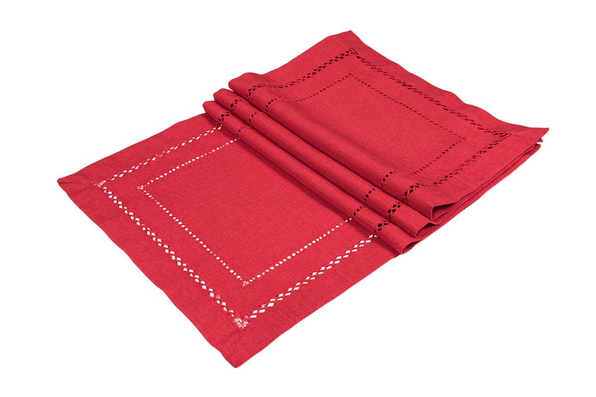 Xia Home Fashions Double Hemstitch Placemats 13x19 Inch Red Set of 4