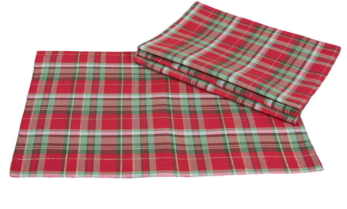 XD111618 Holiday Tartan Placemats Set of 4 13x19 Red Poliviscose