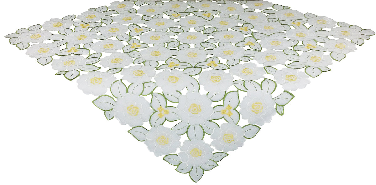 Xia Home Fashions Dainty Flowers Table Topper Cutwork 34x34 Inch Square Ivory Multi