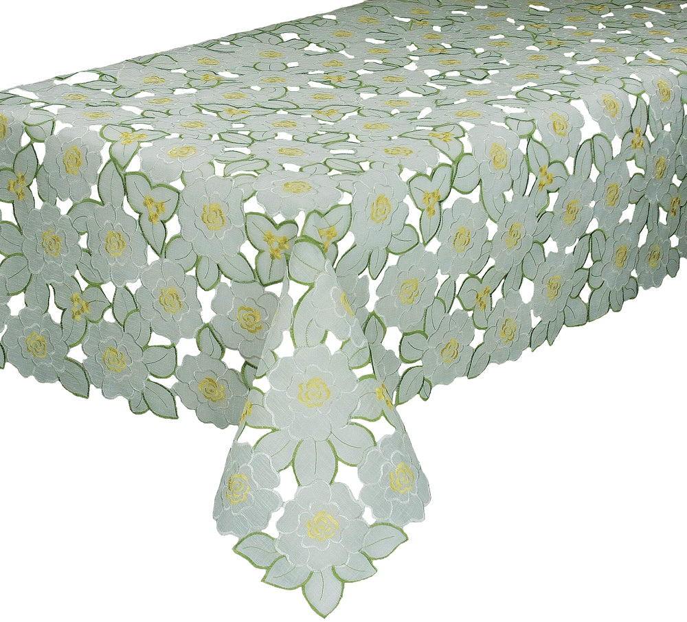 Xia Home Fashions Dainty Flowers Tablecloth Cutwork 70x70 Inch Square Ivory Multi