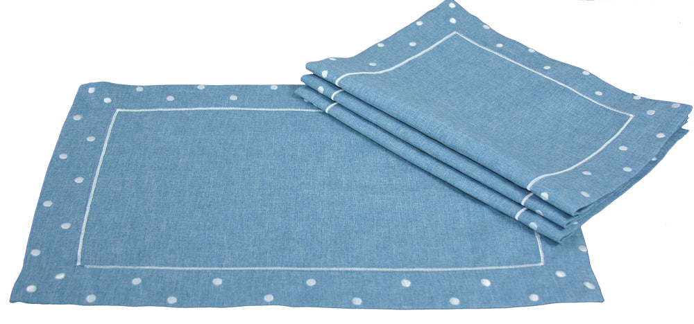 Xia Home Fashions Polka Dot Placemats Set of 4 13x19 Inch Chambray