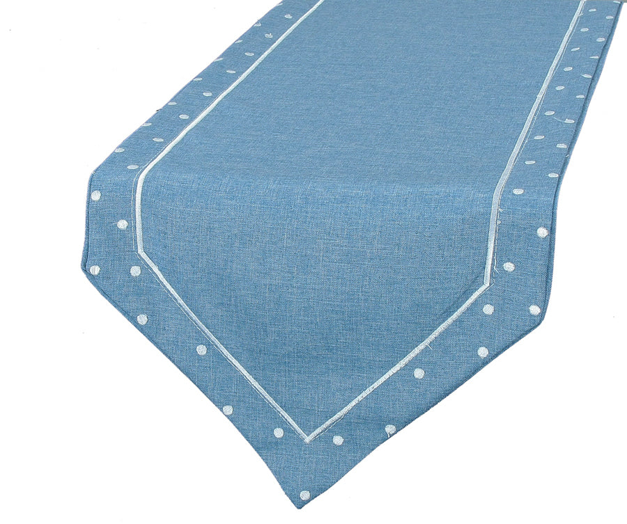 Xia Home Fashions Polka Dot Table Runner 16x36 Inch Chambray