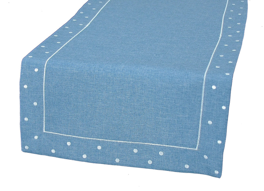 Xia Home Fashions Polka Dot Table Runner 16x36 Inch Chambray