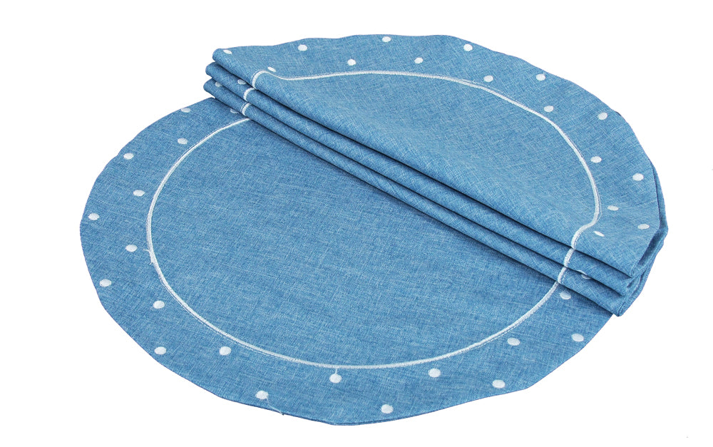 Xia Home Fashions Polka Dot Doilies / Placemats Set of 4 16 Inch Round Chambray
