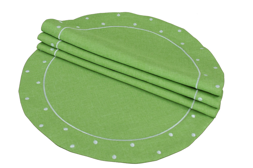 Xia Home Fashions Polka Dot Doilies / Placemats Set of 4 16 Inch Round Chambray