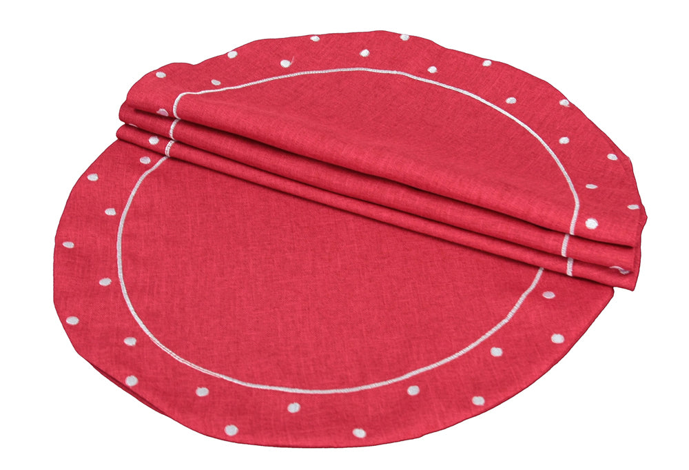 Xia Home Fashions Polka Dot Doilies / Placemats Set of 4 16 Inch Round Chambray