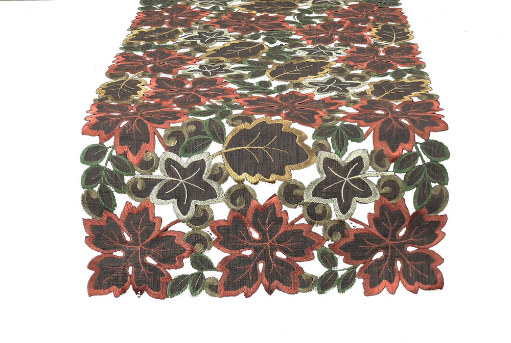 XD13019 Dainty Leaf Embroidered Cutwork Mini Table Runner 12x28