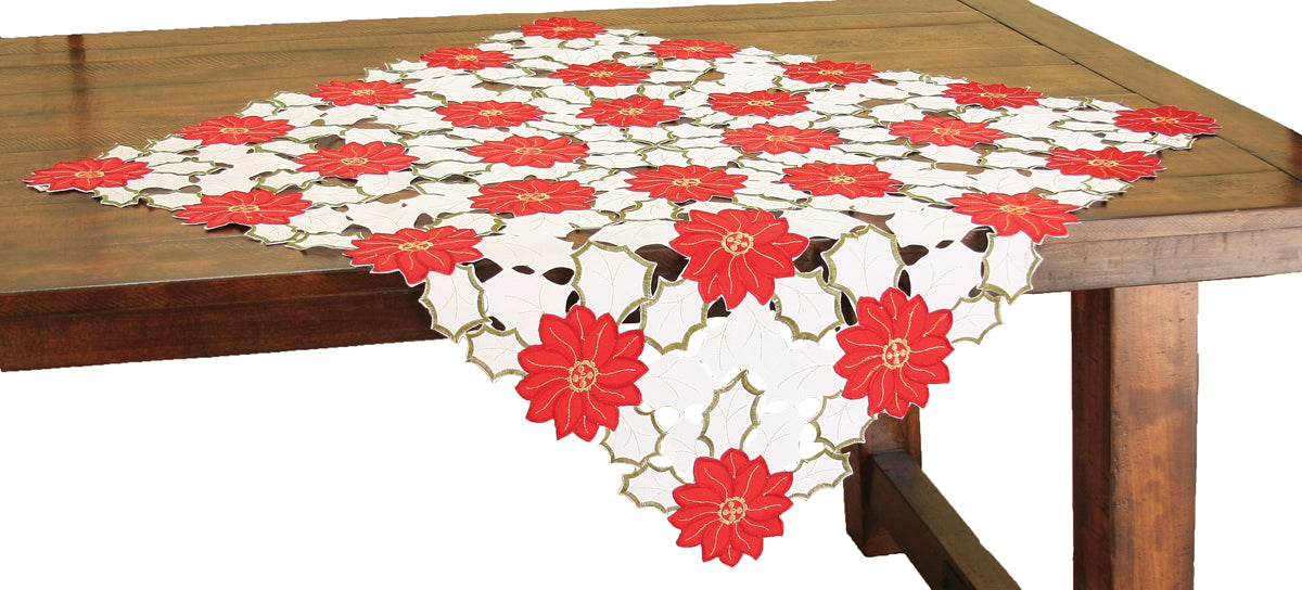 XD13024 Holiday Poinsettia Table Topper,34''x34''