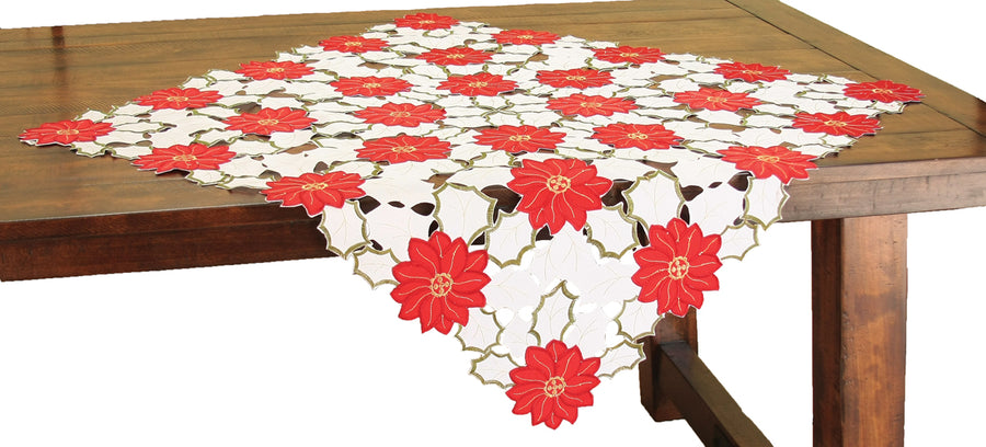 XD13024 Holiday Poinsettia Table Topper,34''x34''