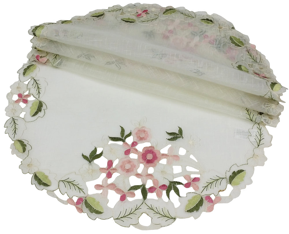 Xia Home Fashions Fairy Garden Doilies / Placemats Set of 4 8 Inch Round Ivory Multi