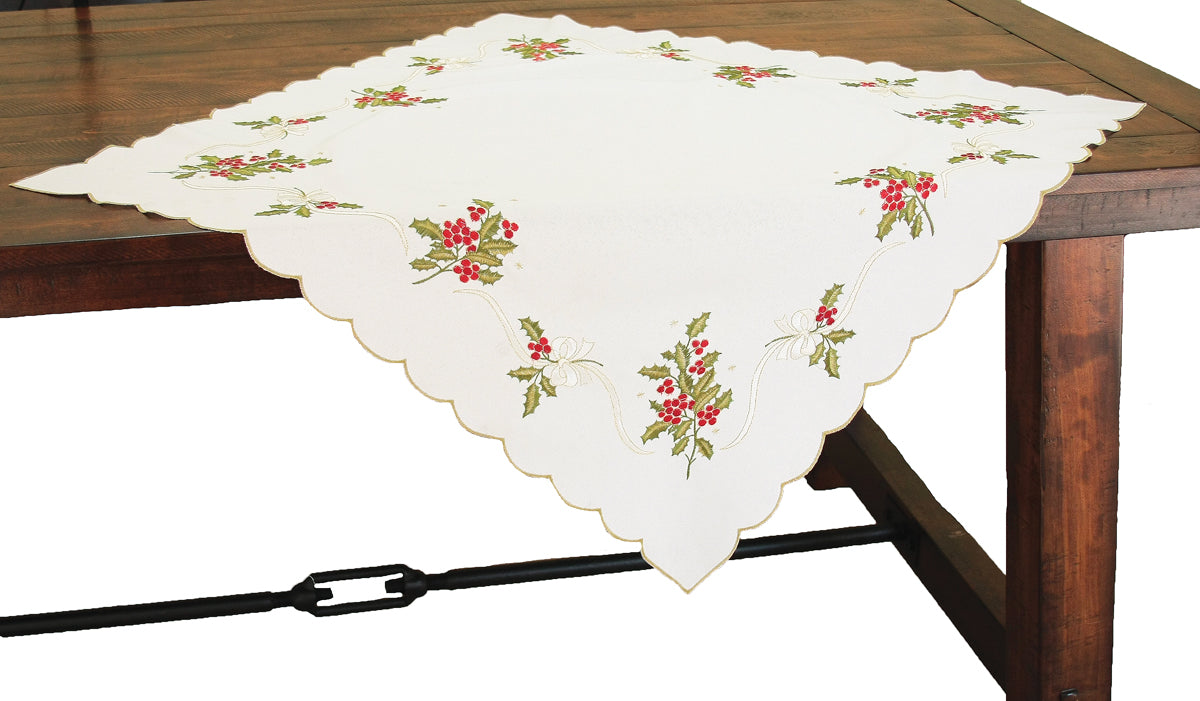 XD13401 Holly Berry Table Topper 34x34