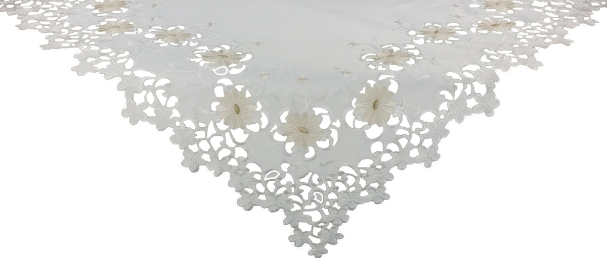 Xia Home Fashions Daisy Divine Table Topper Cutwork Embroidery 34x34 Off White