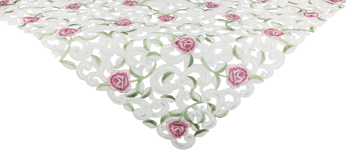 Xia Home Fashions Dainty Rose Table Topper Embroidery Cutwork 34x34 Off White