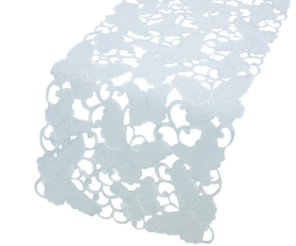 Xia Home Fashions Mariposa Mini Table Runner Embroidery Cutwork 12x28 Off White