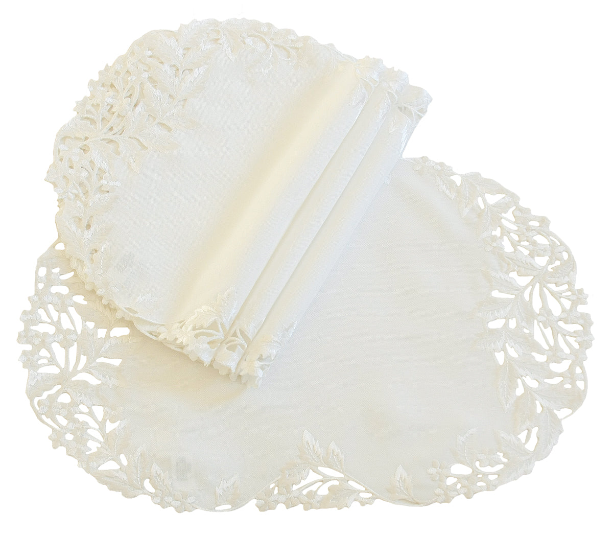 Xia Home Fashions Arietta Traycloths Set of 4 Embroidery Cutwork 12x18 White