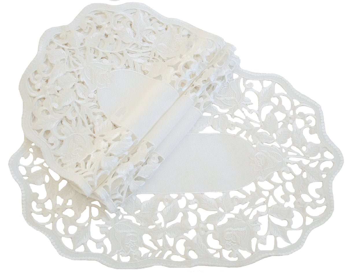 Xia Home Fashions Somerset Placemats Embroidery Cutwork 12x18 White Set of 4