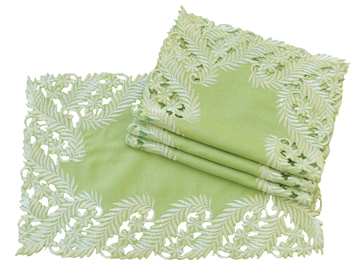 Xia Home Fashions Laurel Green Placemats Embroidery Cutwork 12x18 Green Set of 4